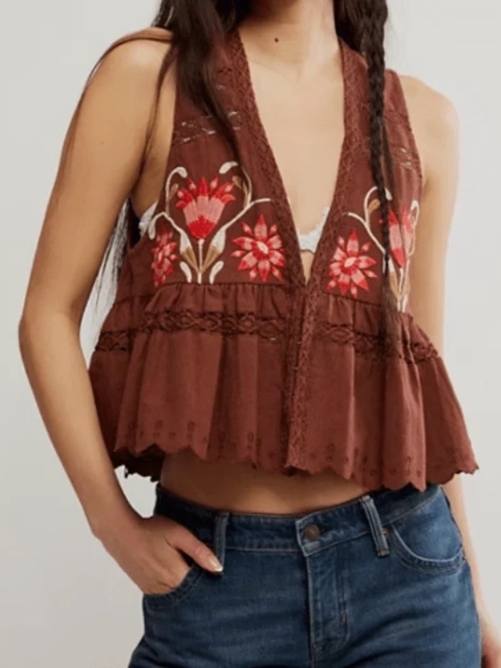 $148 Unworn Free People Bali Vine Whispers Embroidered Top